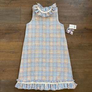 NWT Blueberi Boulevard Girls 16 Plaid Bouclé Tweed Ruffled Easter Dress